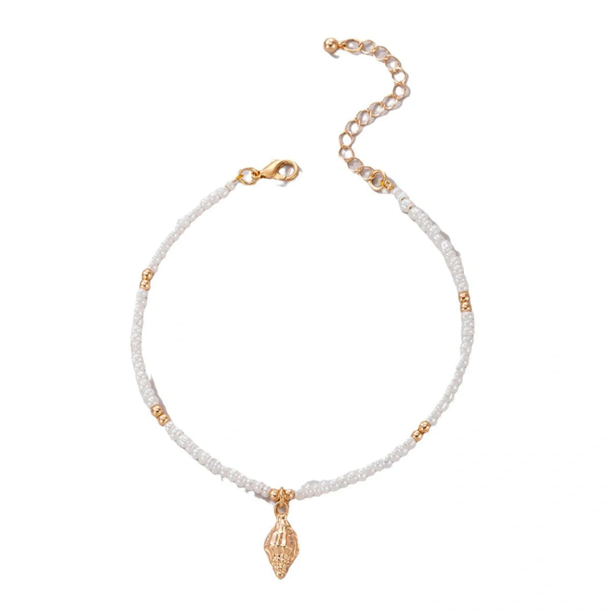 Adjustable bohemian style shell anklet with conch charm for women