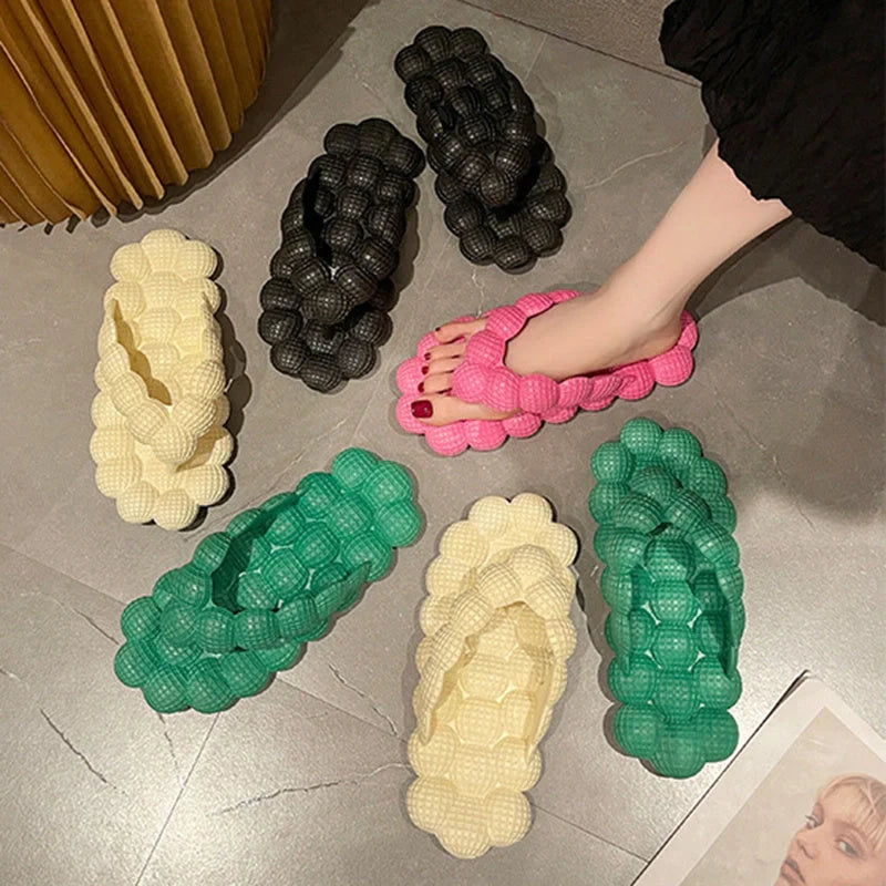 Women's PVC herringbone design bubble slippers in various colours