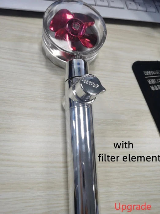 Turbo Propeller Shower Head in various colours with 360-degree fan extension