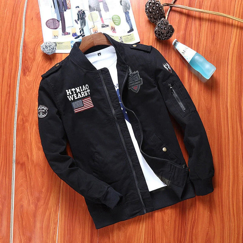 Men's khaki flight jacket with options for cotton lining in various sizes