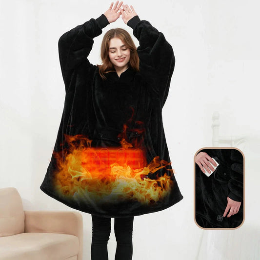 USB heated oversized hoodie blanket with large back heating area in various colors