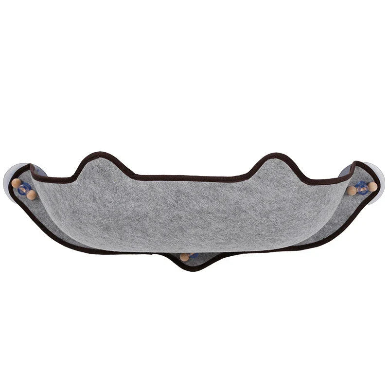 Cozy window-mounted cat hammock with soft, breathable felt cloth and powerful suction cups for easy installation on any flat surface