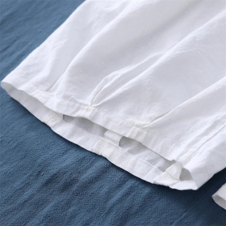 Women's sand-washed linen cotton bloomers in dark coffee, dark green, plain white, and jet black