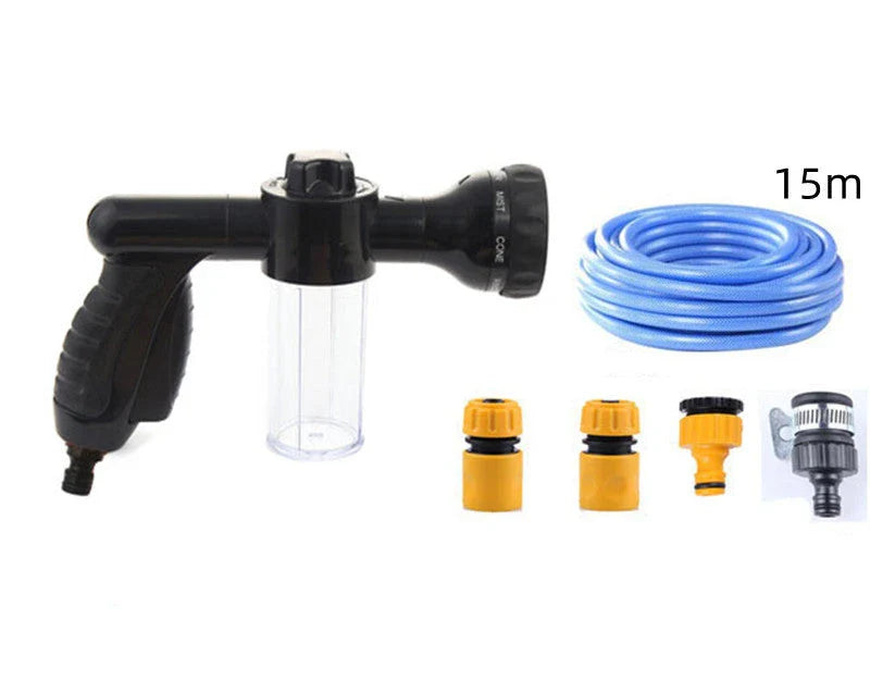 A premium high-pressure automotive foam sprayer with adjustable 8-in-1 spray settings for efficient car washing, garden maintenance, and household cleaning