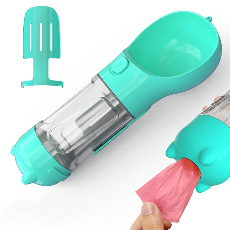Versatile 3-in-1 Pet Water Bottle with Feeding Bowl and Waste Bag Storage