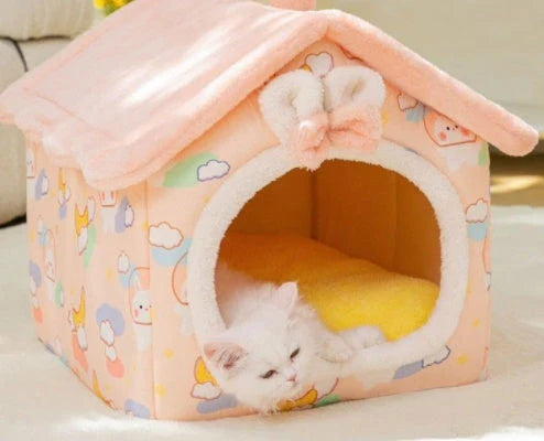 Cozy pet hideaway: Plush, foldable dog house and cat bed in various stylish designs