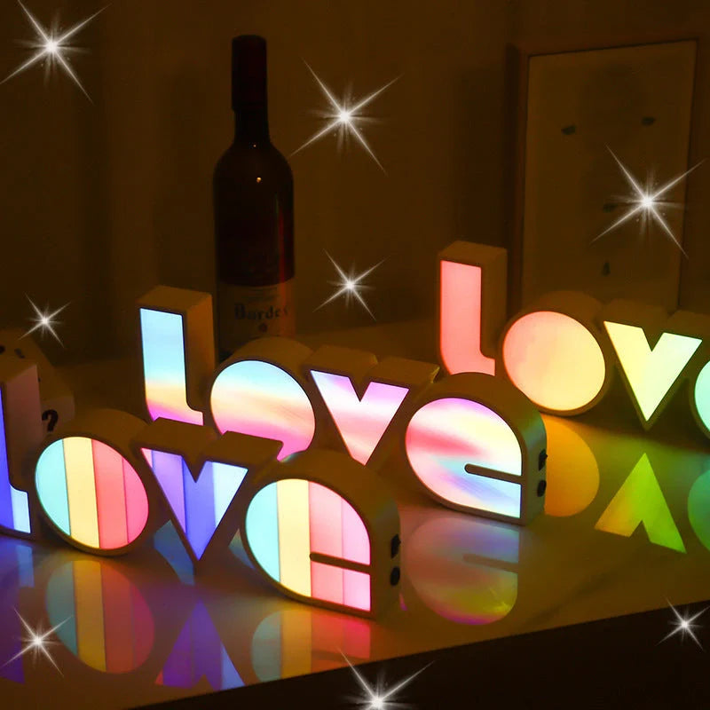 Rainbow-style LED LOVE light with "LOVE" design for romantic and festive decor