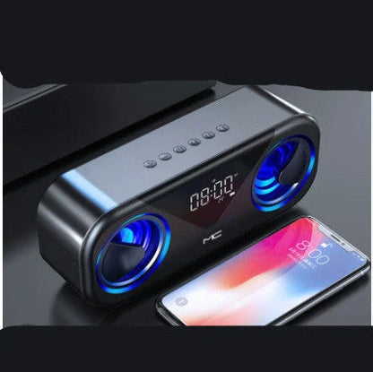 MC H9 Bluetooth Speaker Wireless Alarm Clock with Temperature Display in black, gold, and white
