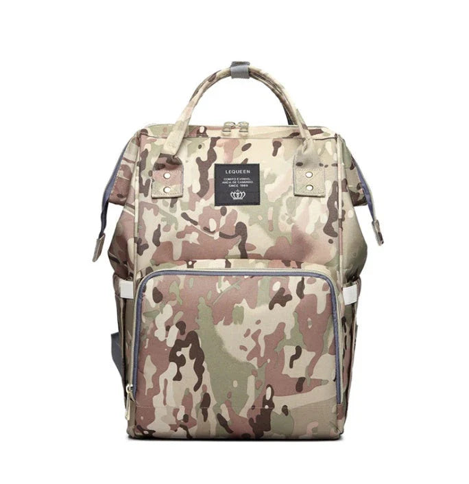 Premium mummy backpack in a range of stylish colours, featuring dedicated compartments for bottles, nappies and personal items.