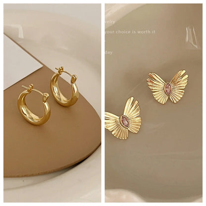 Retro Hong Kong style elegant alloy ear studs for women