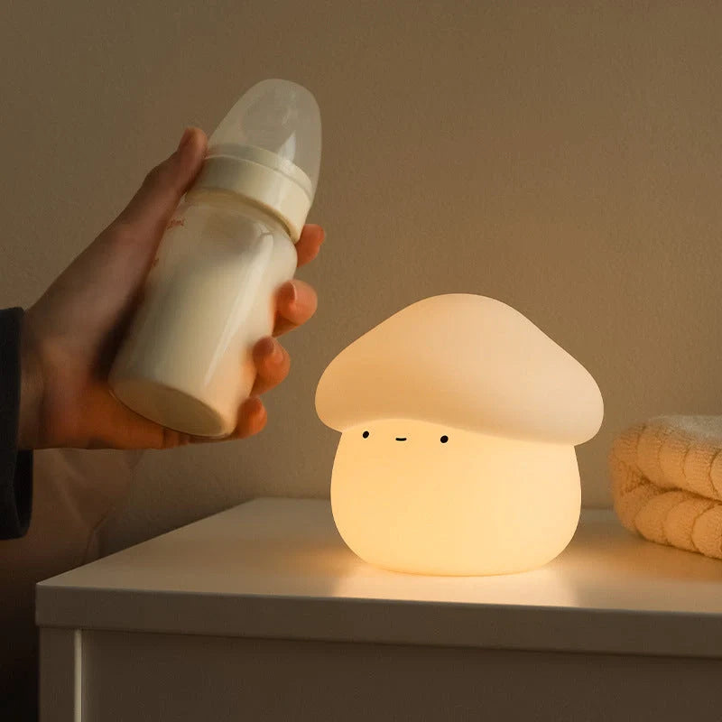 Adorable mushroom-shaped night light with warm white glow, perfect for bedside use