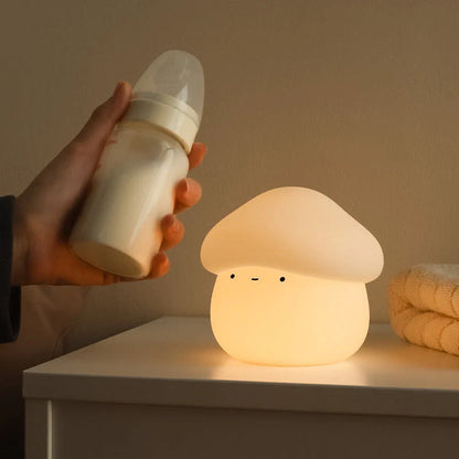Adorable mushroom-shaped night light with warm white glow, perfect for bedside use