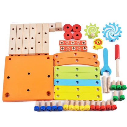 Premium quality wooden building block chair toy for children, featuring smooth surfaces and innovative nut-based assembly system for endless creative possibilities.
