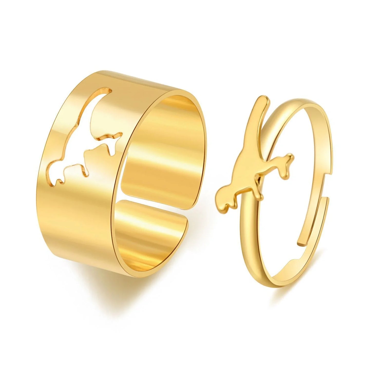 Punk style adjustable butterfly couple rings in gold and silver