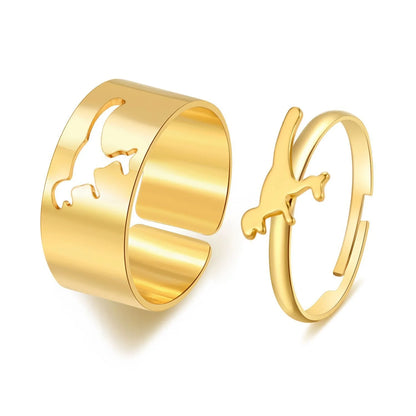 Punk style adjustable butterfly couple rings in gold and silver