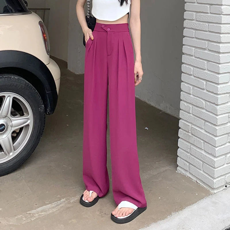 Women's high waist loose drape suit wide leg pants in various colours