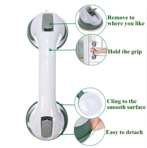 Durable ABS plastic bathroom handrail with suction cups for anti-skid safety support