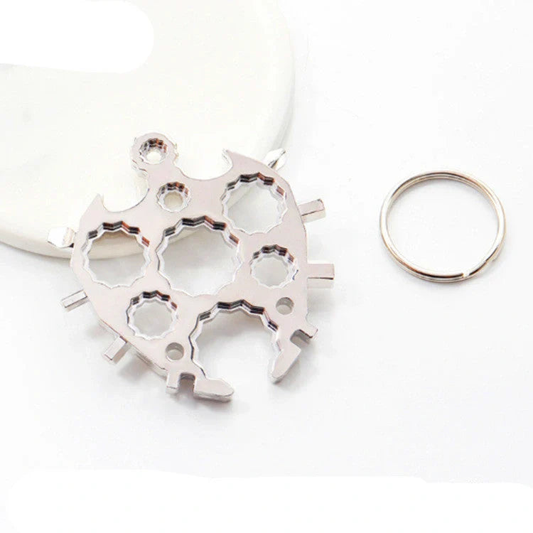 Octagonal Snowflake Universal Tool Card with key ring, 18 functions