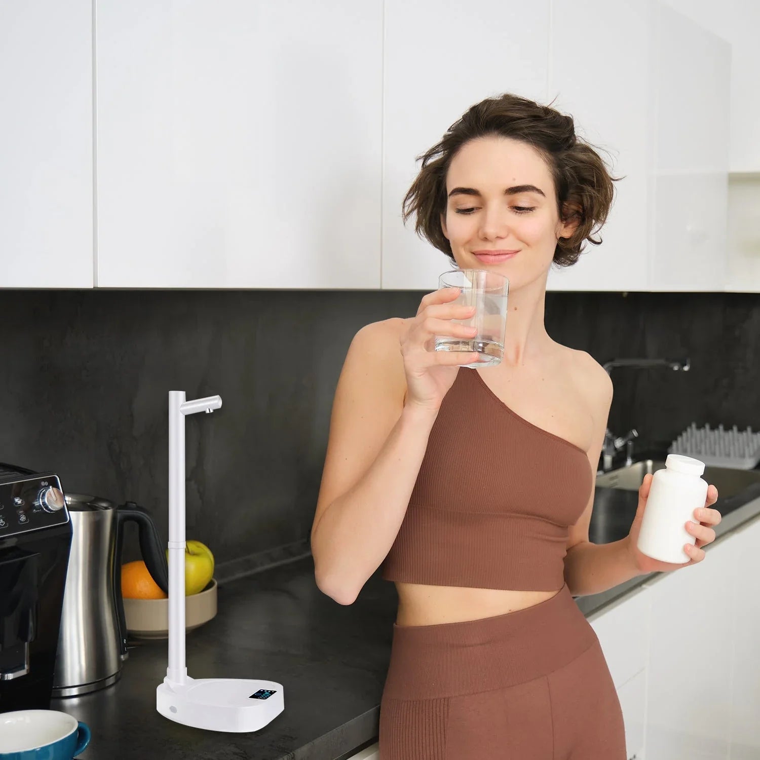 Rechargeable electric water dispenser with smart 8-stage capacity selection, hands-free operation, and extended water pipe for versatile use