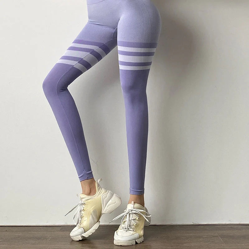 High waisted fitness leggings with stripe design in various colours