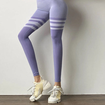 High waisted fitness leggings with stripe design in various colours