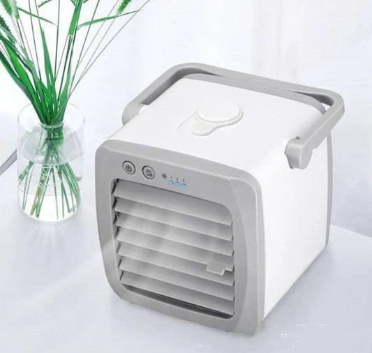 USB portable mini air cooler fan in white with ice curtain technology for personal cooling