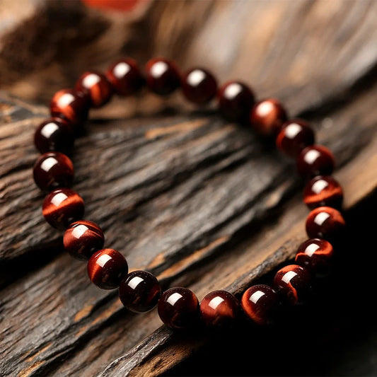 Vintage red tiger eye anti-fatigue bracelet with geometric design