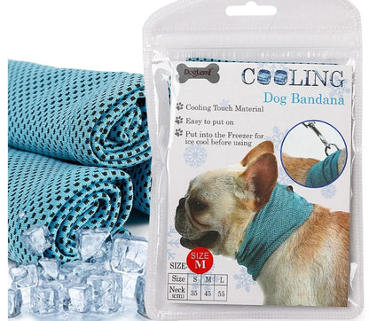 Blue instant cooling pet bandana for dogs, perfect for summer heatstroke prevention