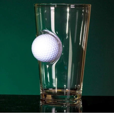 Unique golf embedded borosilicate beer mug with silicone membrane, perfect for preventing condensation.