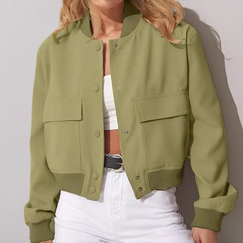 Women's stand-collar jacket with big pockets in various colours