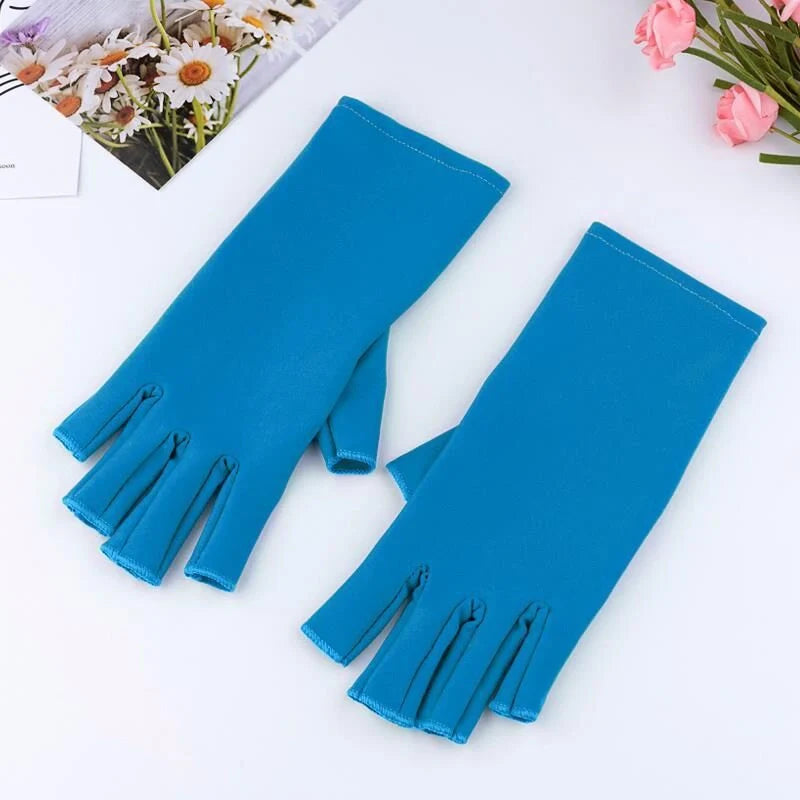 Stylish UV protection manicure gloves in various colours for safe nail care