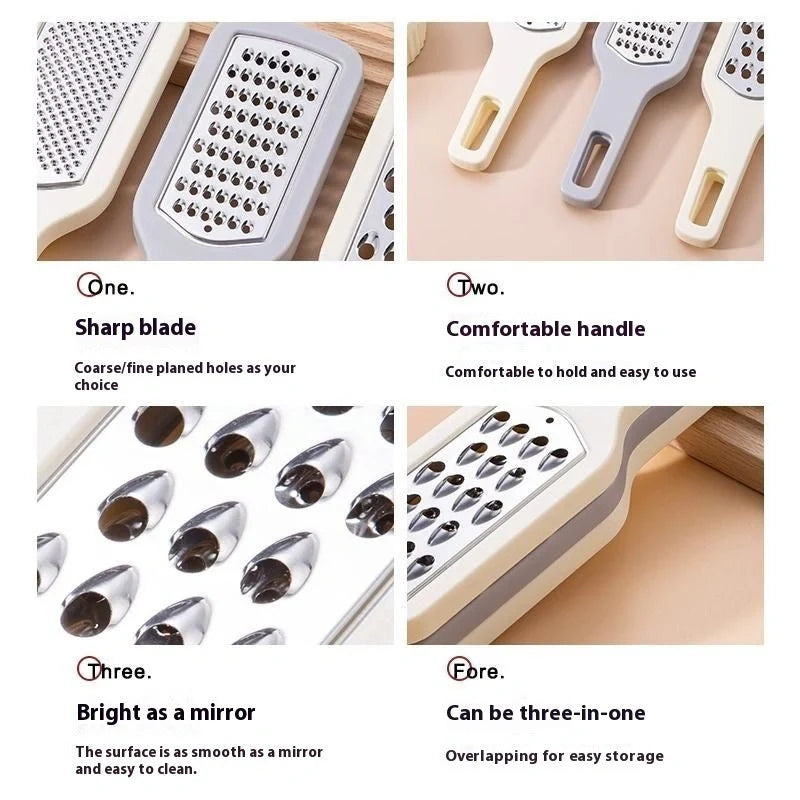 3-in-1 stainless steel kitchen grater with non-slip handle