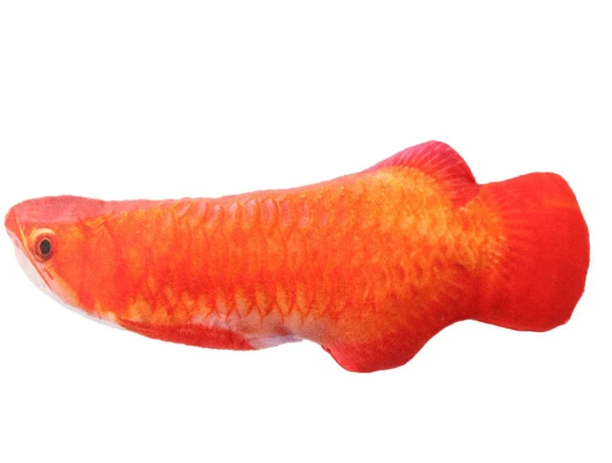 Soft, durable and realistic cat plush toy in the shape of a fish pillow, available in various sizes and designs.