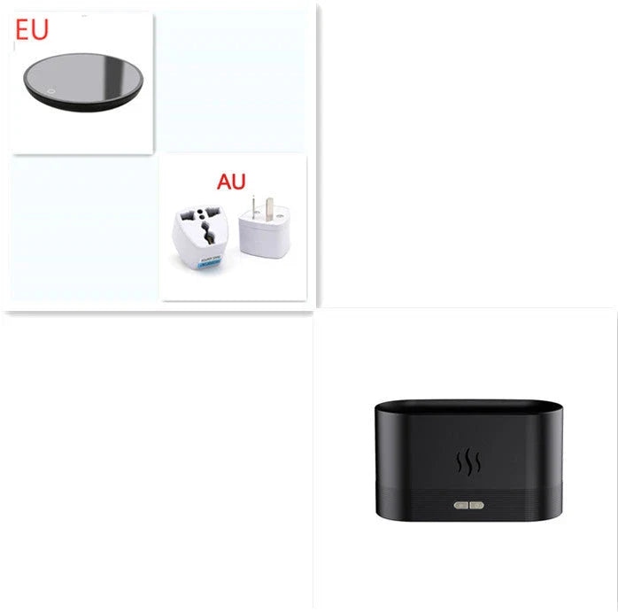 Elegant mist diffuser with realistic flame effect, designed for relaxation and aromatherapy in home, office, or yoga studio