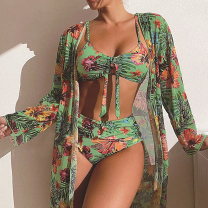 Women's plus size long blouse split bikini suit in vibrant colours
