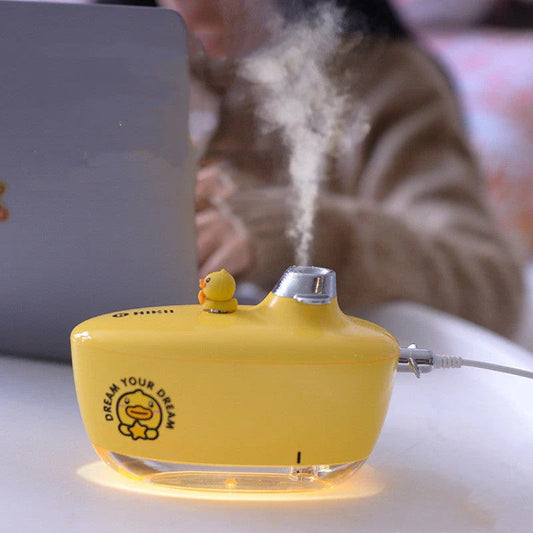 Compact USB-powered air humidifier with night light function for desks and bedrooms