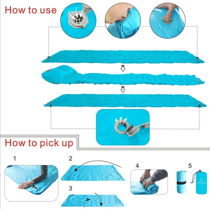 Outdoor Camping Inflatable Honeycomb Mattress in various colors with carrying bag