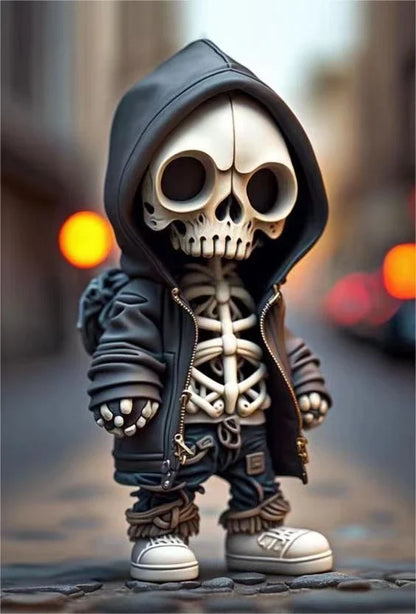 Chic resin skeleton figurine with a sleek, modern design, perfect for decorating your home or office for Halloween and year-round.