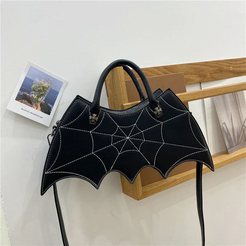 Halloween-inspired Spider Web Messenger Bag with intricate embroidery details, made of high-quality PU leather with adjustable strap