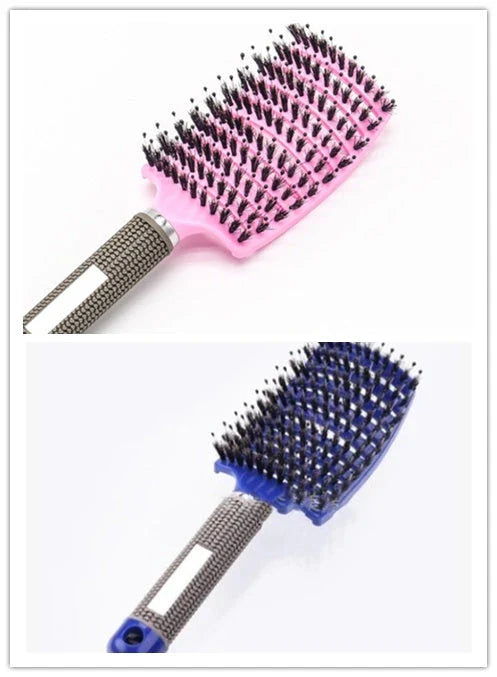 A premium hair brush with a sleek design, featuring soft bristles and a rounded massage function for healthy, detangled hair