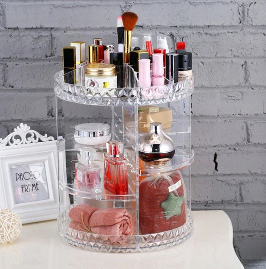 Diamond Wave Makeup Organiser with 360-degree rotating compartment and premium finishes