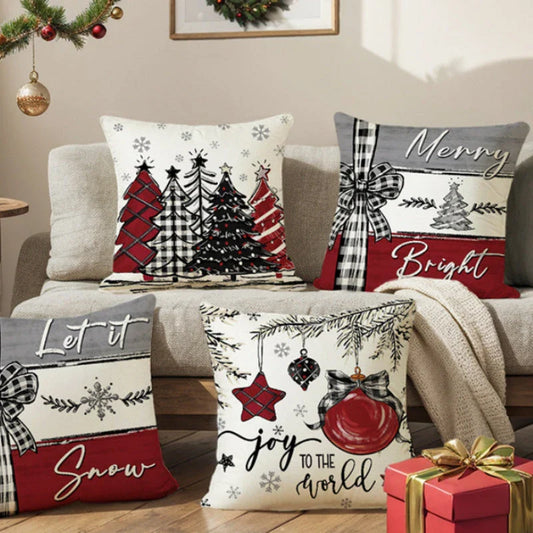 Festive Christmas throw pillow cover with a variety of vibrant holiday designs, perfect for cozy and cheerful home decor