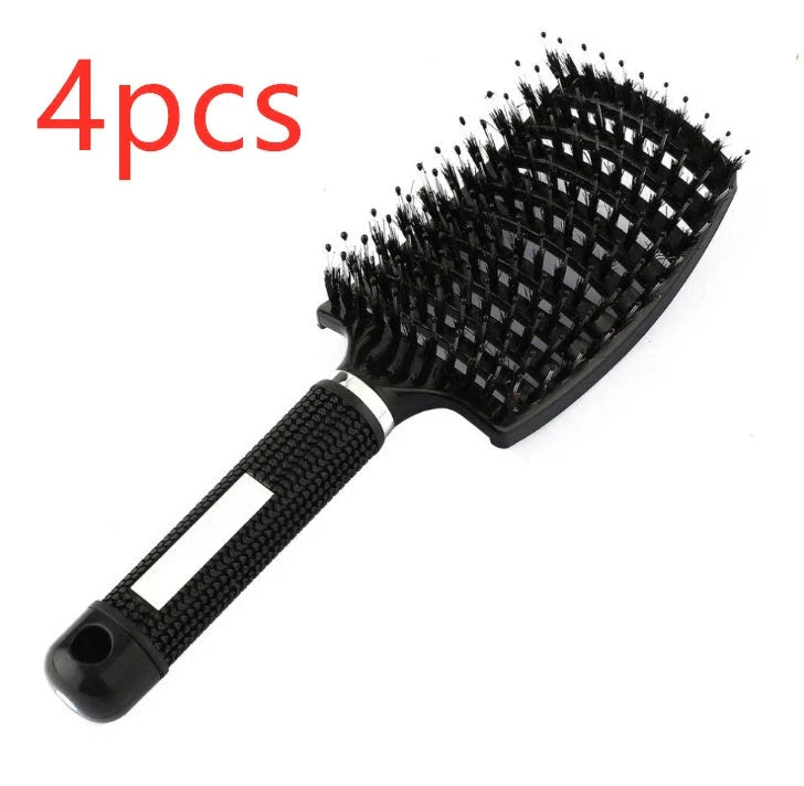 A premium hair brush with a sleek design, featuring soft bristles and a rounded massage function for healthy, detangled hair