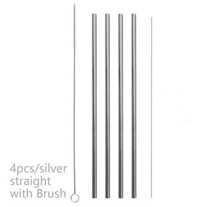Vibrant reusable stainless steel straws set with cleaning brush, eco-friendly alternative to plastic