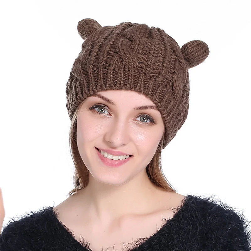 Cosy Cat Ear Knit Beanie in various colours for autumn winter warmth