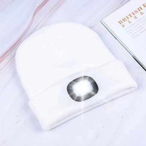 LED Knit Hat with built-in light for night visibility, made from 100% wool