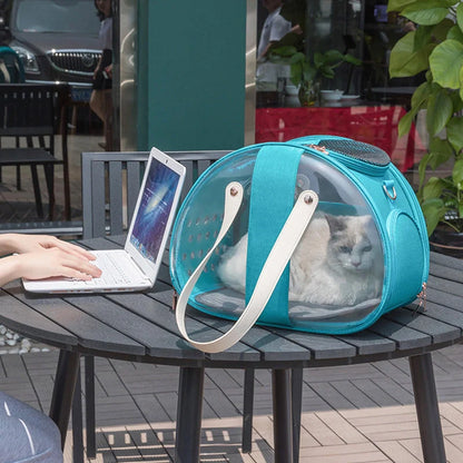 Transparent PVC pet backpack with ventilation holes and secure lock