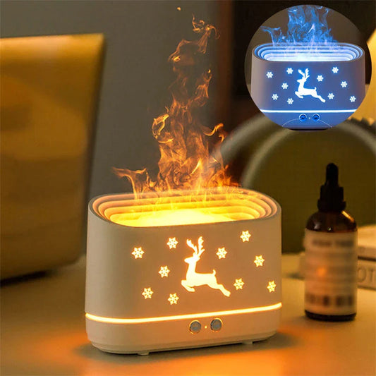 Cozy Flame LED Humidifier with realistic flame effect and silent cool mist diffusion for a relaxing, atmospheric experience