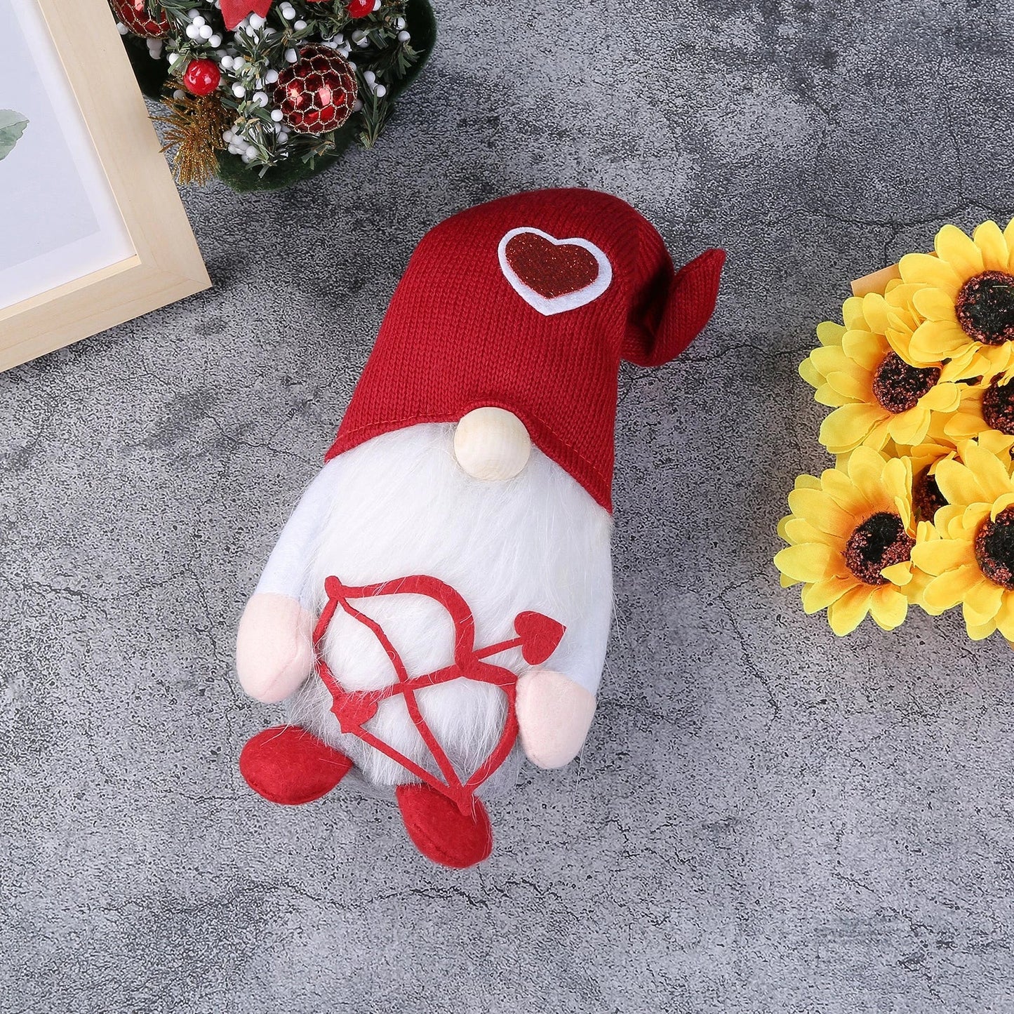 Plush gnome decorations in Cupid-inspired and romantic designs for Valentine's Day and holiday decor