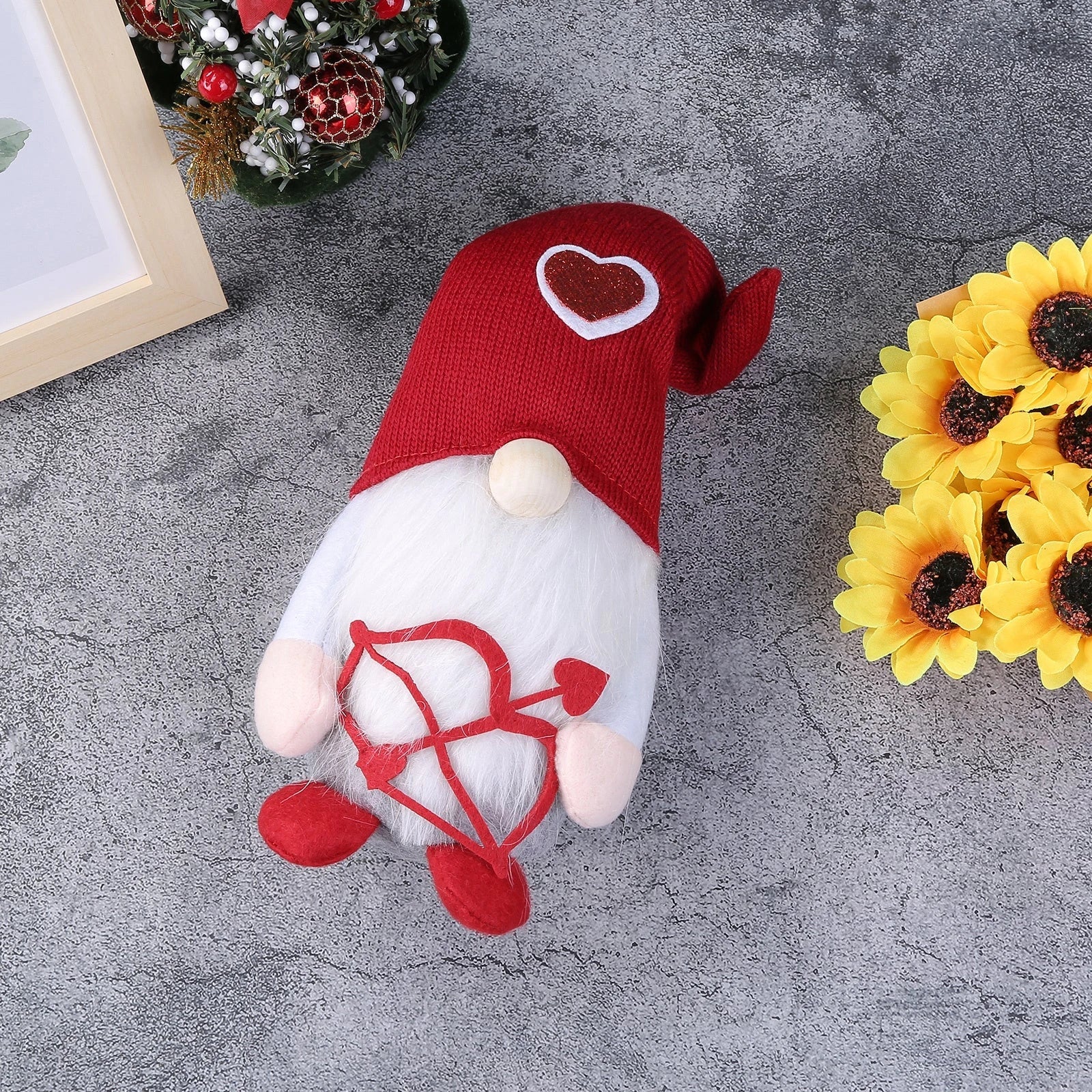 Plush gnome decorations in Cupid-inspired and romantic designs for Valentine's Day and holiday decor